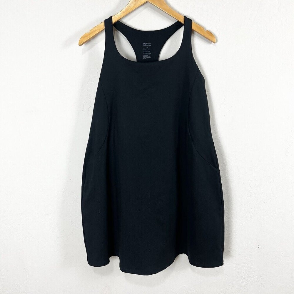 Girlfriend Collective Paloma Racerback Dress Black Active Shorts Bra XXL